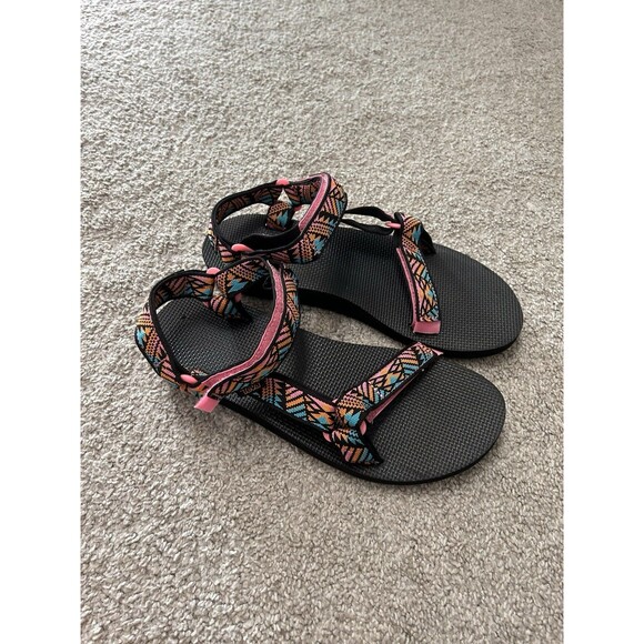 Teva Aztec Original Universal Sandals Pink Orange Teal Ankle‎ Strap Women Sz 10 - Picture 1 of 8